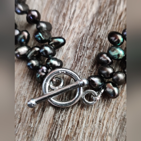 Y2K Genuine Peacock Sea Pearls Bracelet w/Garnet and Sterling Silver - Picture 4 of 12